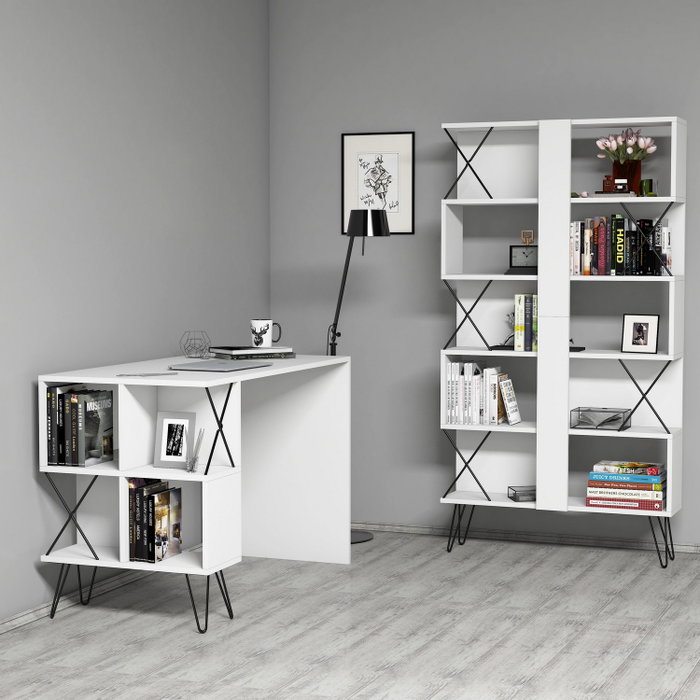Hanah Home Combo de Mesa de Estudio y Estantería Blanco y Negro